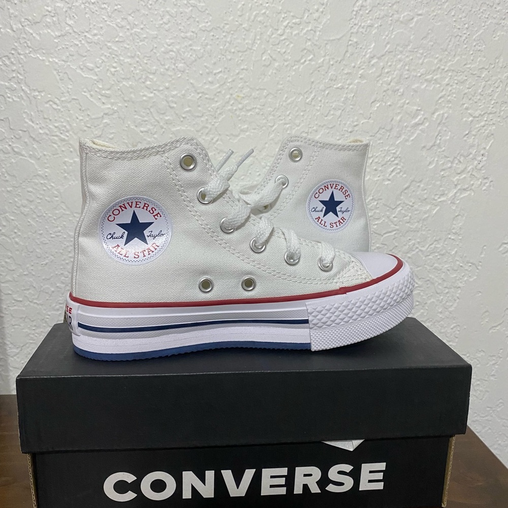 Toddler White converse platform